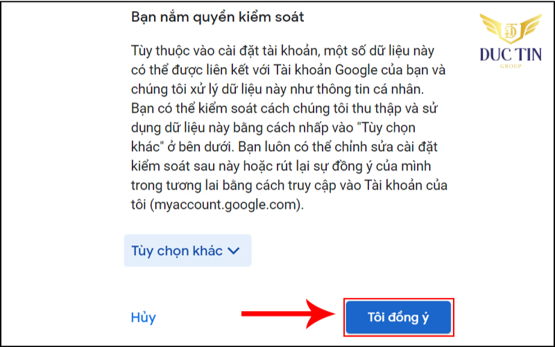 Nhấn Đồng ý hoàn tất cách tạo tài khoản Gmail trên máy tính